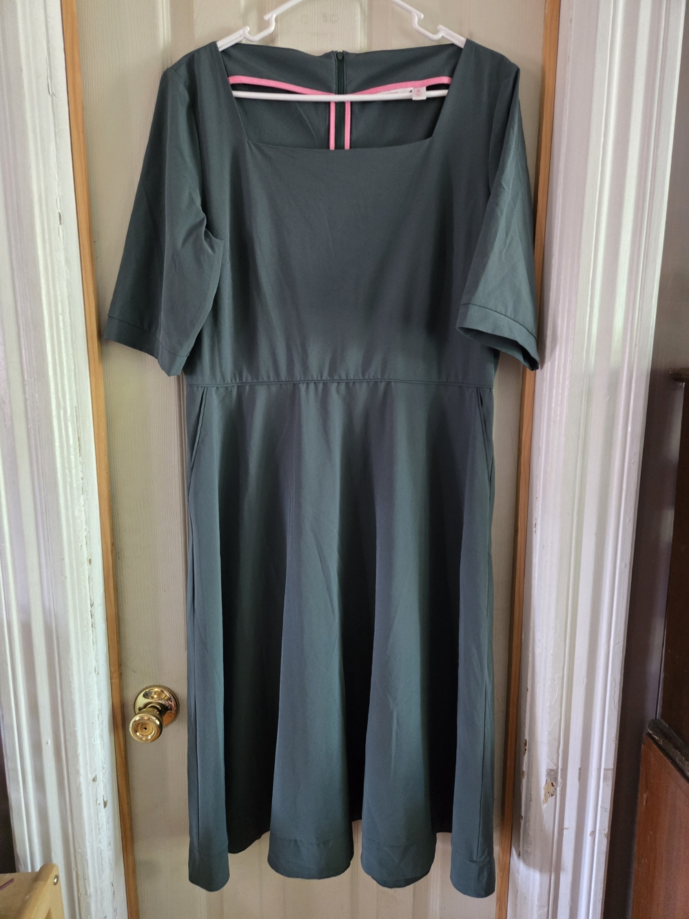 Betabrand Square-Neck Midi Dress in Deep Teal